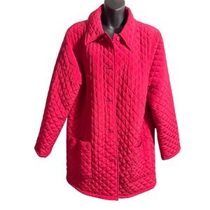 Diane Von Furstenberg Quilted Silk Chore Jacket Red Button Collar Pockets M
